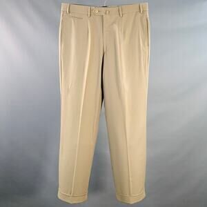 ISAIA Size 36 Beige Twill Wool Flat Front Zip Fly Casual Pants
